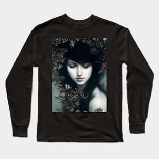 Floral Somberness: A Dark and Enchanting Portrait of Beauty and Mystery Long Sleeve T-Shirt